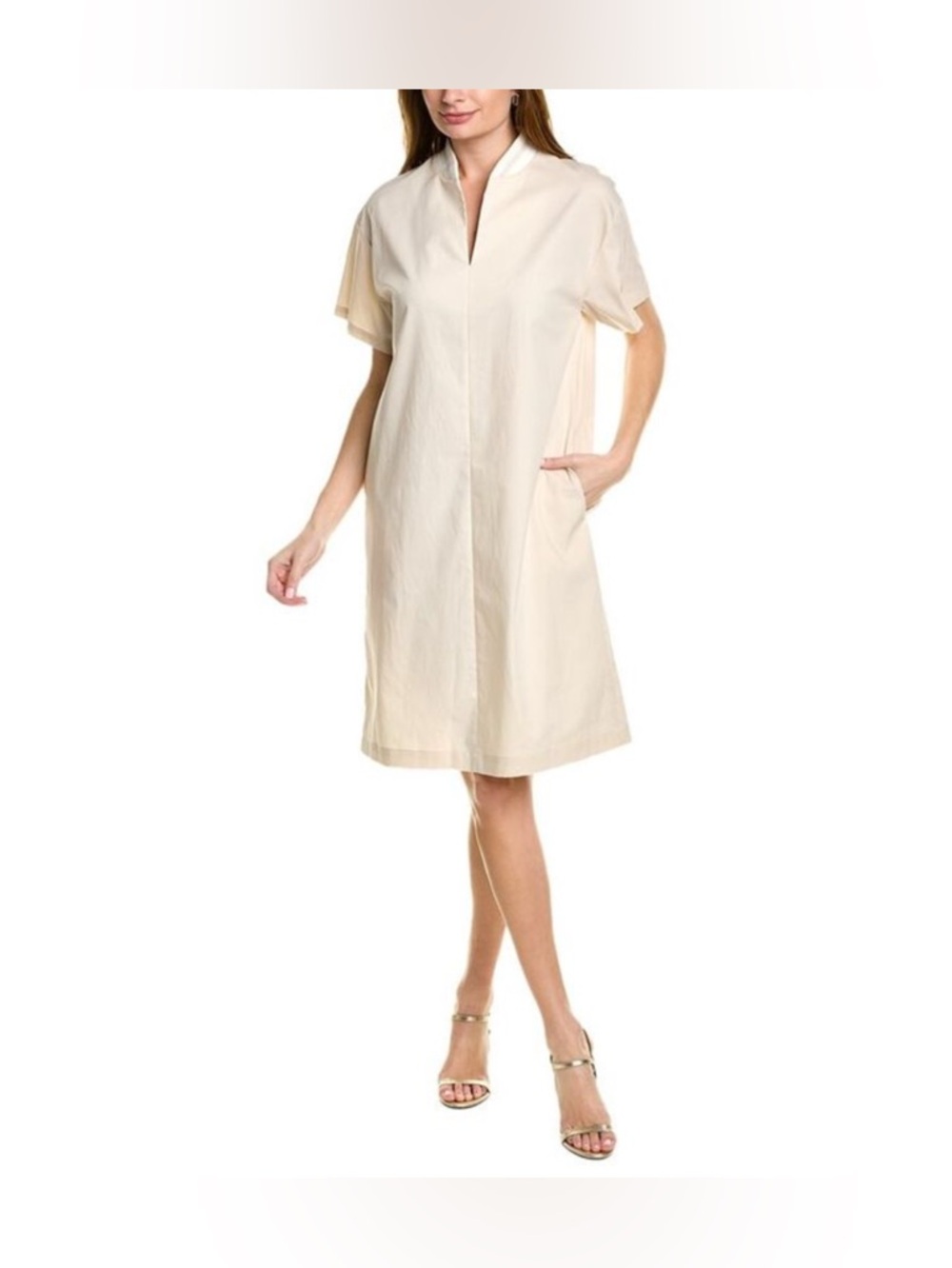 Peserico Womens Shift Dress Beige White